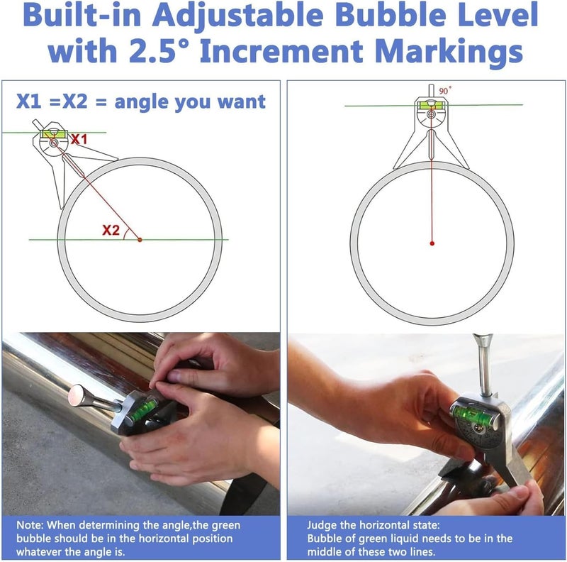 Drphiru Pipe Center Finder, Pipefitter Tools With Centering Head, Center Finder Tool Pipe Fitting Tools for Measuring Pipe Diameter 0.5" and Up, 4" Y-Type Base Fitted with Adjustable Dial Bubble Protractor - Image 3